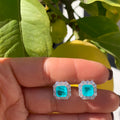 Sterling silver paraiba & cz diamond halo studs