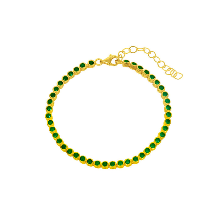 Silver gold plated green tennis bracelet