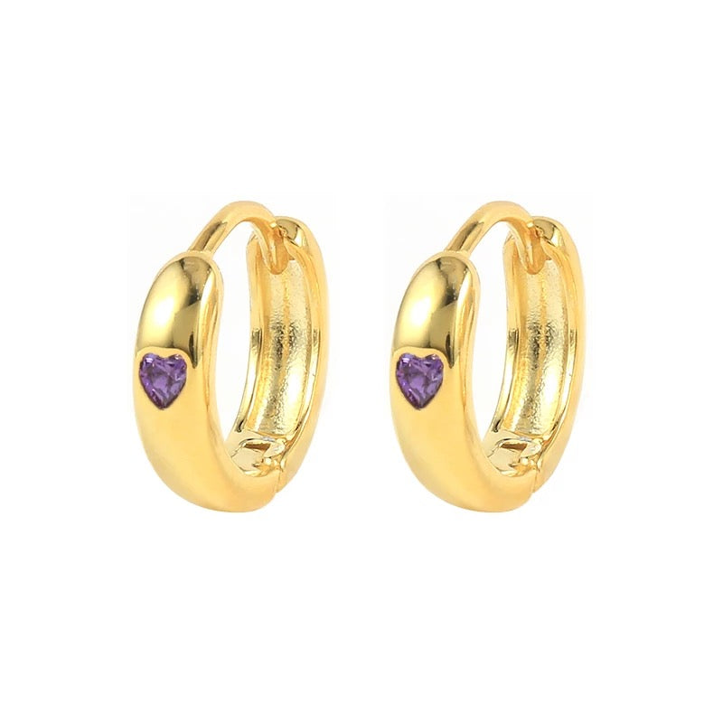 Silver 18k gold plated heart huggie hoops
