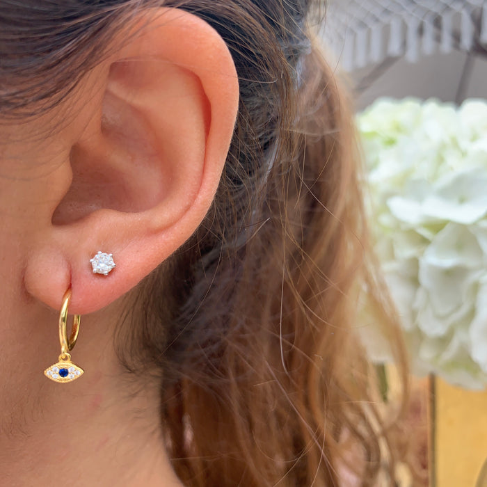 18k gold plated silver dangling eye huggie hoops