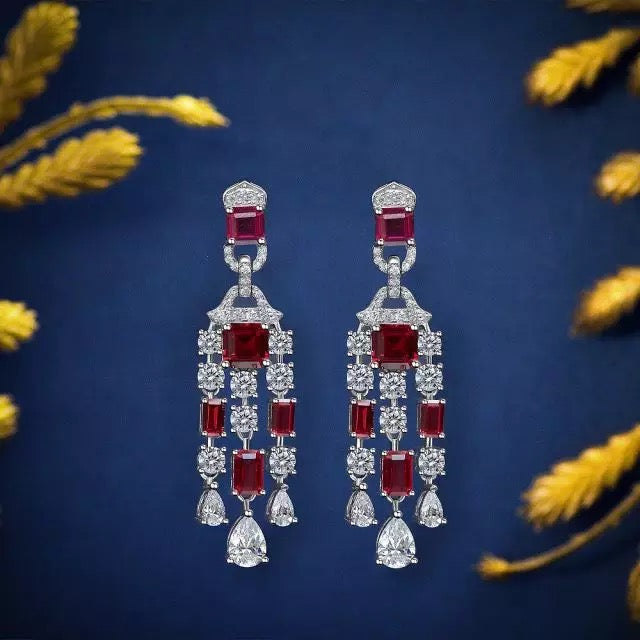 Sterling silver simulated ruby chandelier earrings