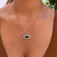 Sterling silver “Adora” emerald tennis eye necklace