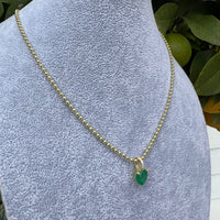 Silver gold plated bead chain emerald heart necklace
