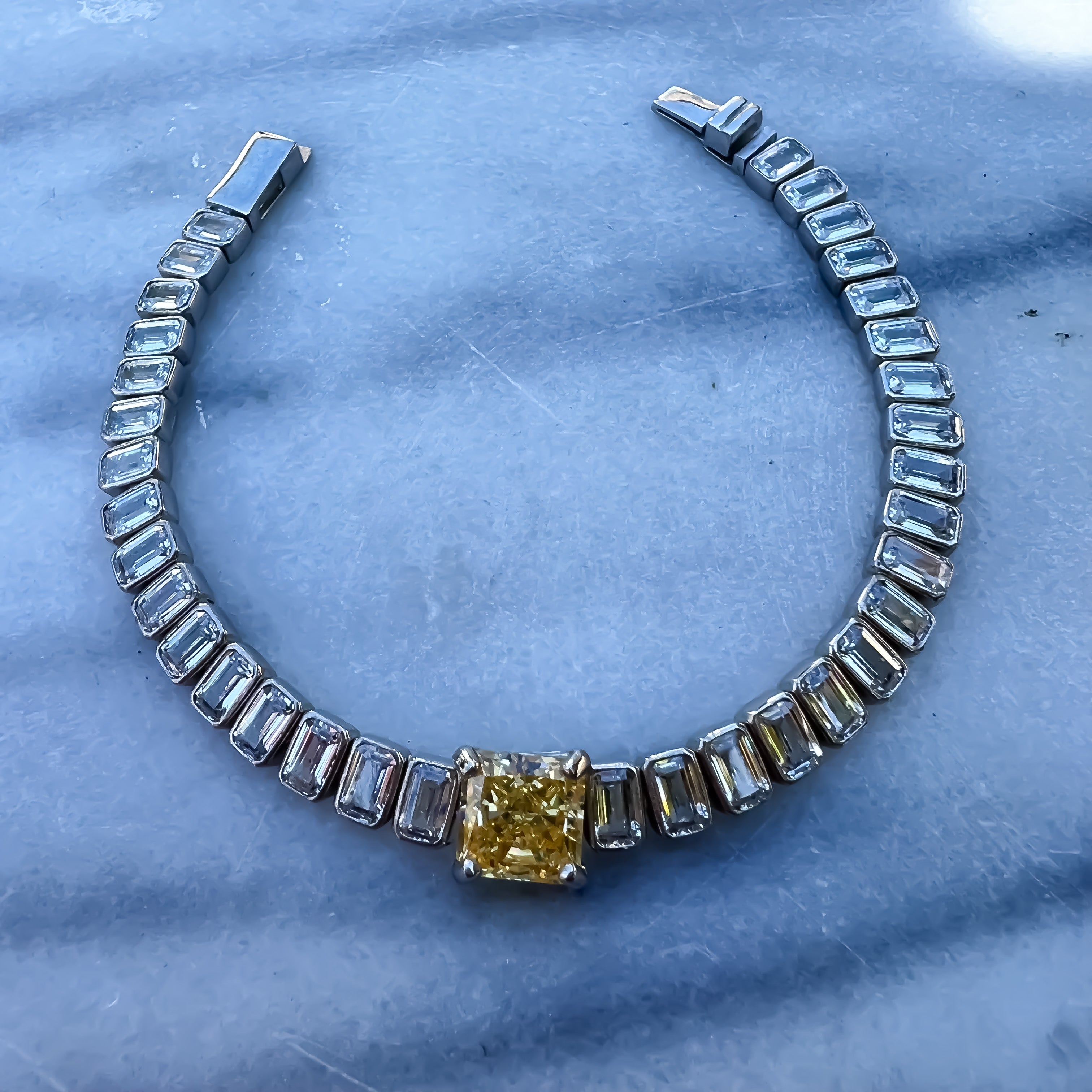 Yellow square cut sterling silver tennis bracelet