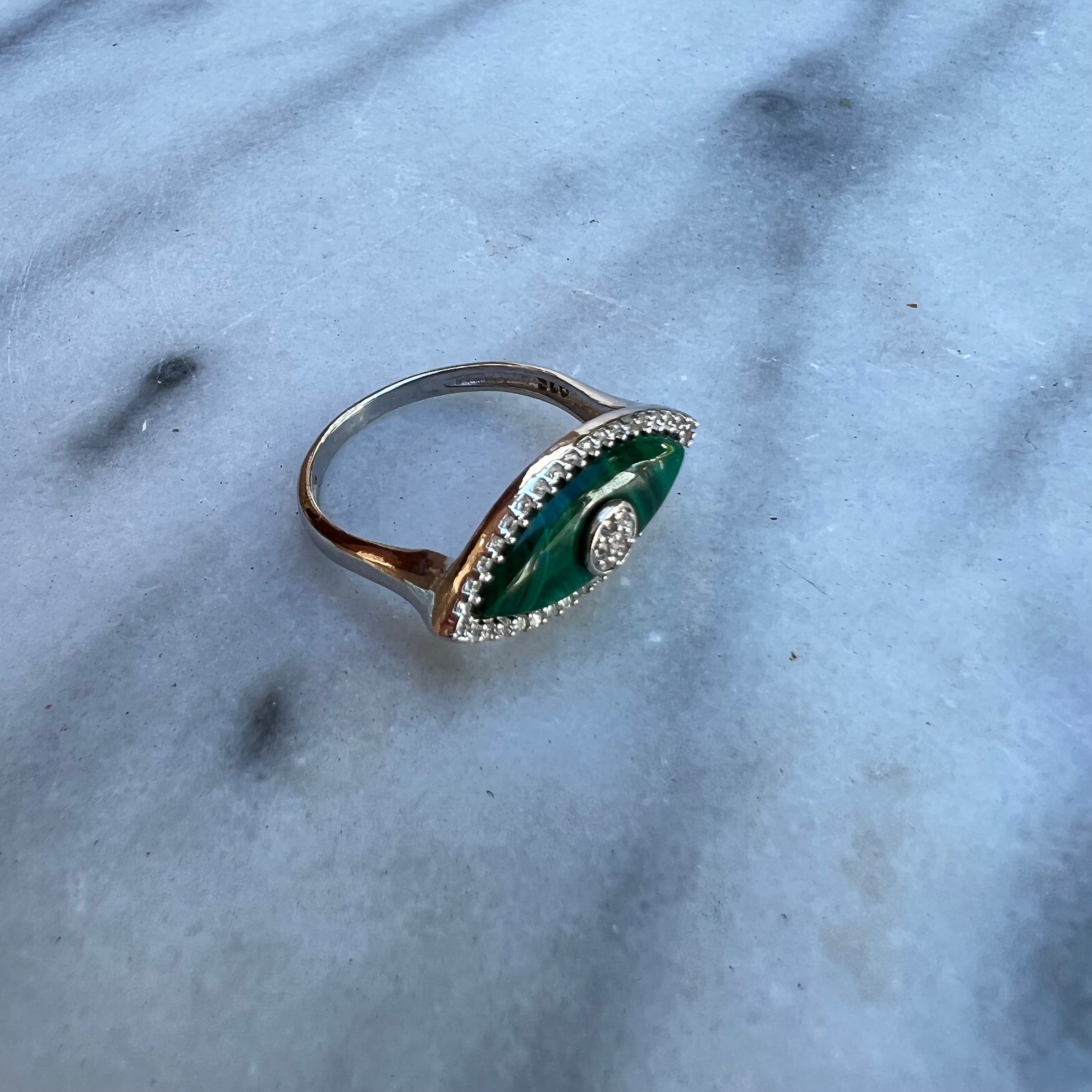 “Gemma” sterling silver malachite eye ring