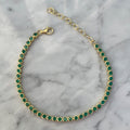 Silver gold plated green tennis bracelet