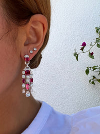 Sterling silver simulated ruby chandelier earrings