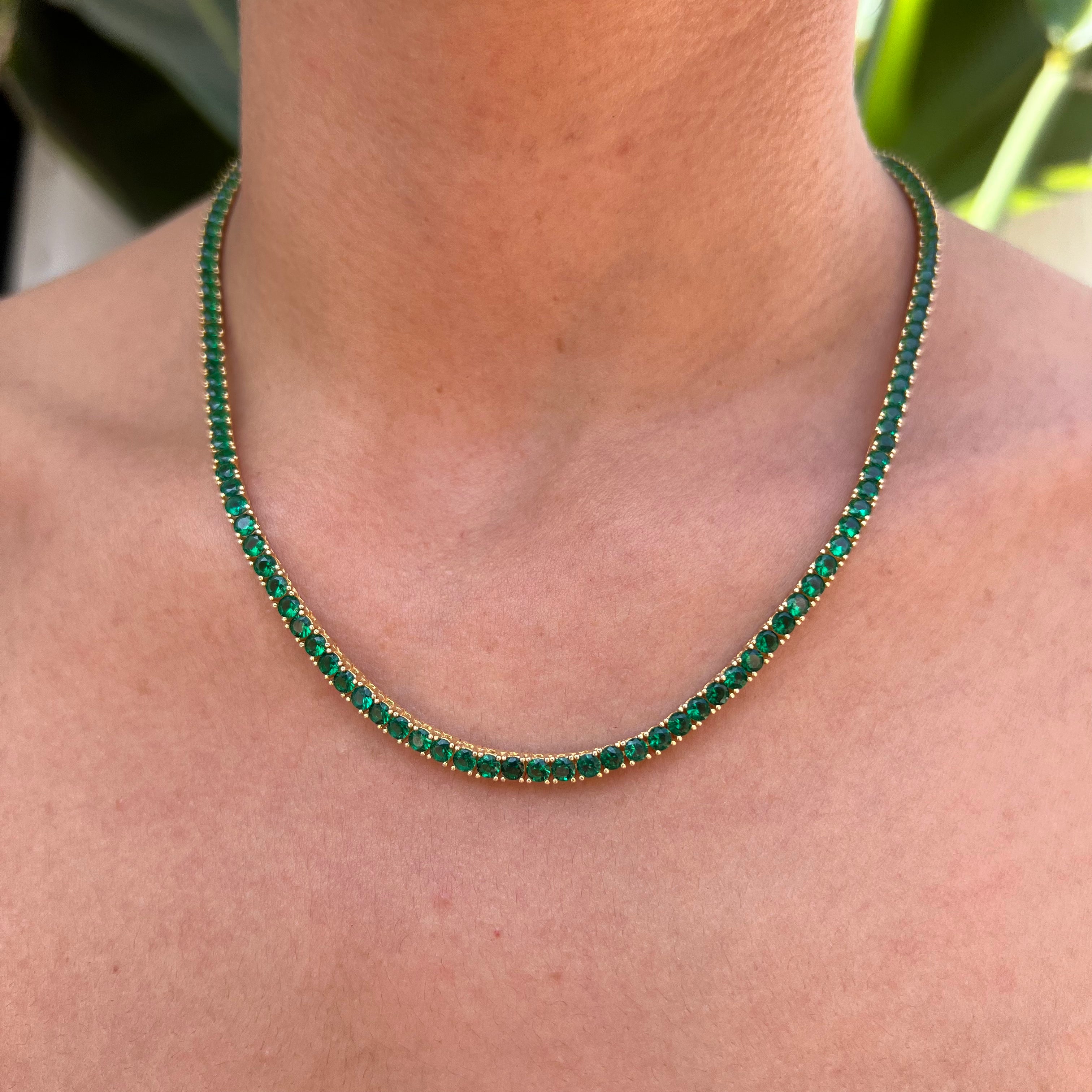 Silver gold plated emerald green tennis necklace