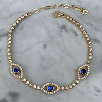 Silver gold plated classic navy blue tennis eye bracelet