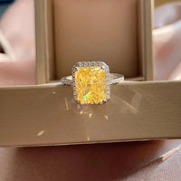 Sterling silver simulated yellow diamond pave halo ring