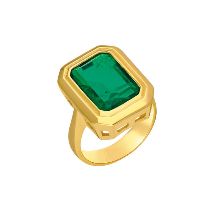 Silver gold plated large emerald cocktail ring