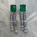 Sterling silver square double drop emerald earrings