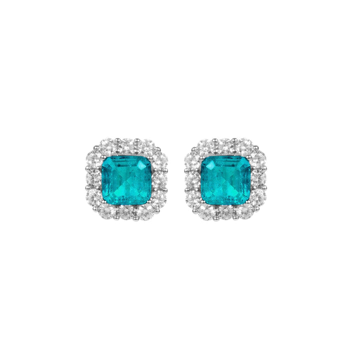 Sterling silver paraiba & cz diamond halo studs