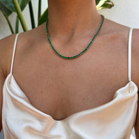 Silver gold plated emerald green tennis necklace