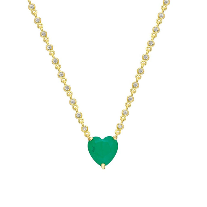 “Ivy” silver gold plated diamond chain heart emerald necklace