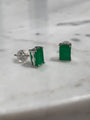 Sterling silver emerald green small rectangular stud earrings