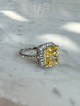 Sterling silver simulated yellow diamond pave halo ring