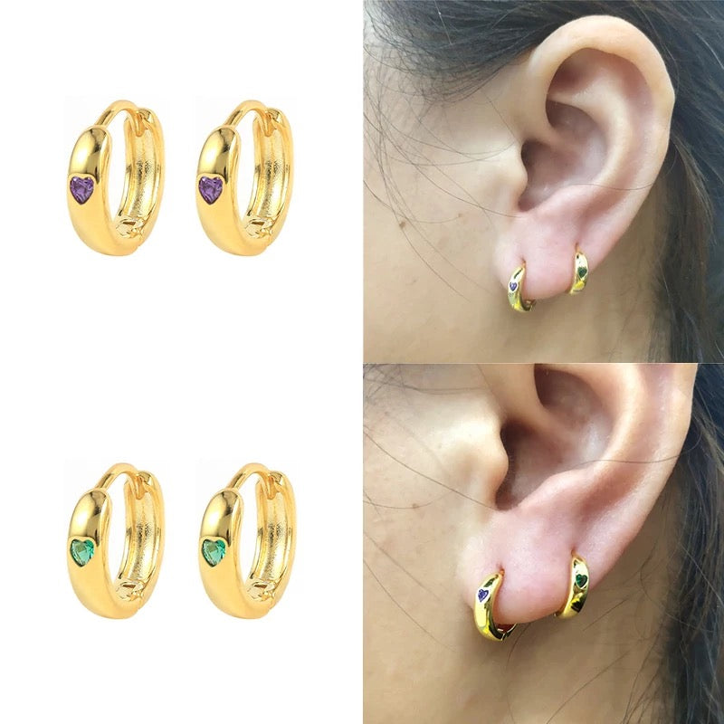 Silver 18k gold plated heart huggie hoops