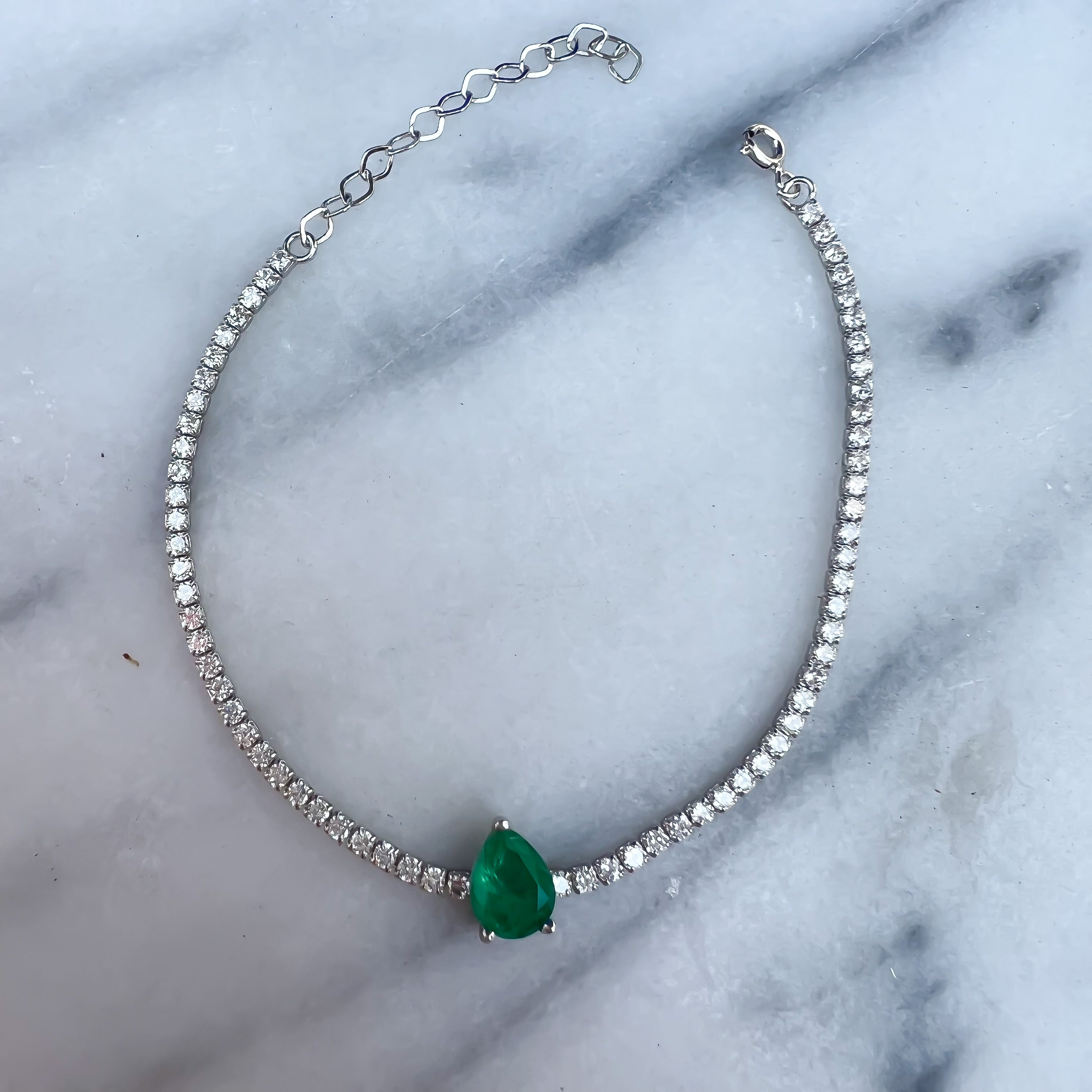 Sterling silver single pear paraiba stone bracelet