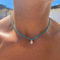 Natural turquoise beaded tear drop necklace