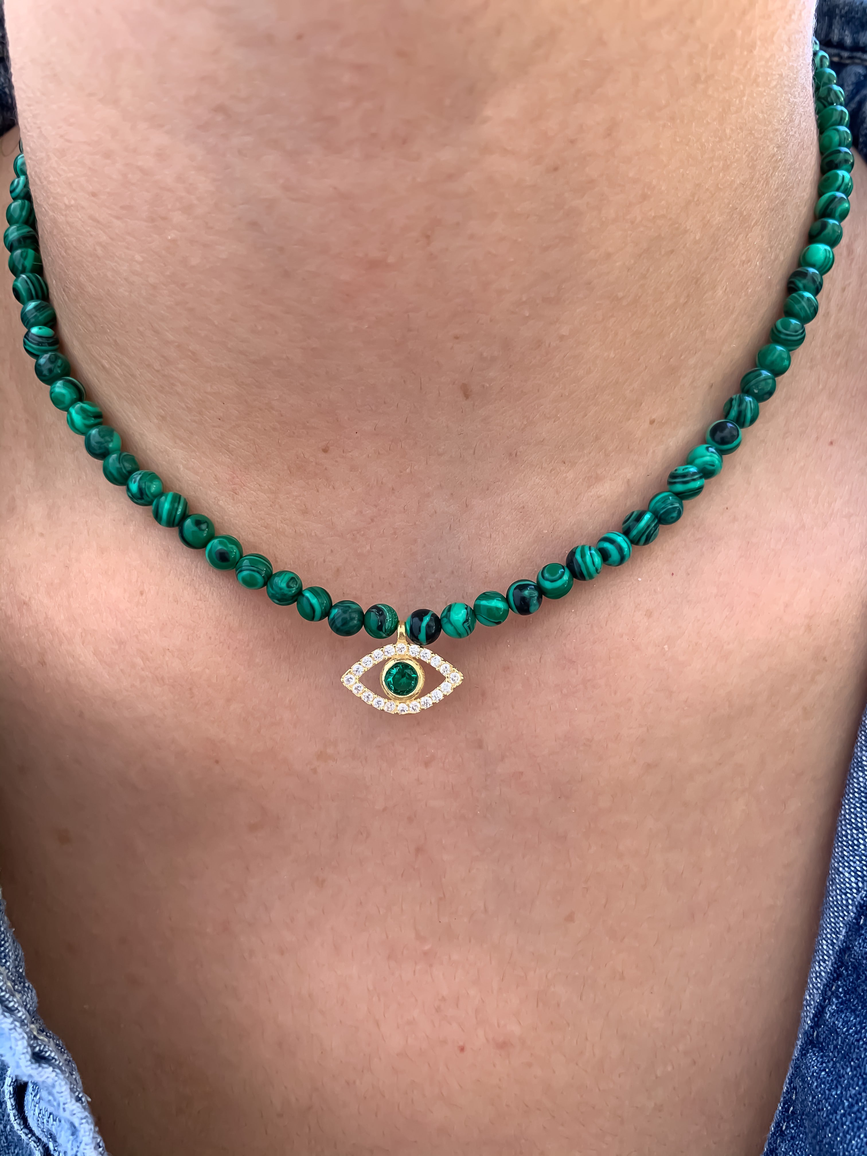 Malachite beaded eye necklace