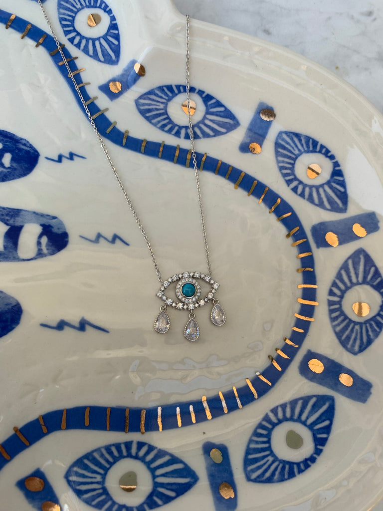 Collana in argento sterling 925 con 5 occhi turchi smaltati blu navy – Design minimalista 42 + 3 cm – Con sacchetto regalo - Italia Collana in argento sterling 925 con 5 occhi turchi smaltati blu navy – Design minimalista 42 + 3 cm – Con sacchetto regalo - Italia
