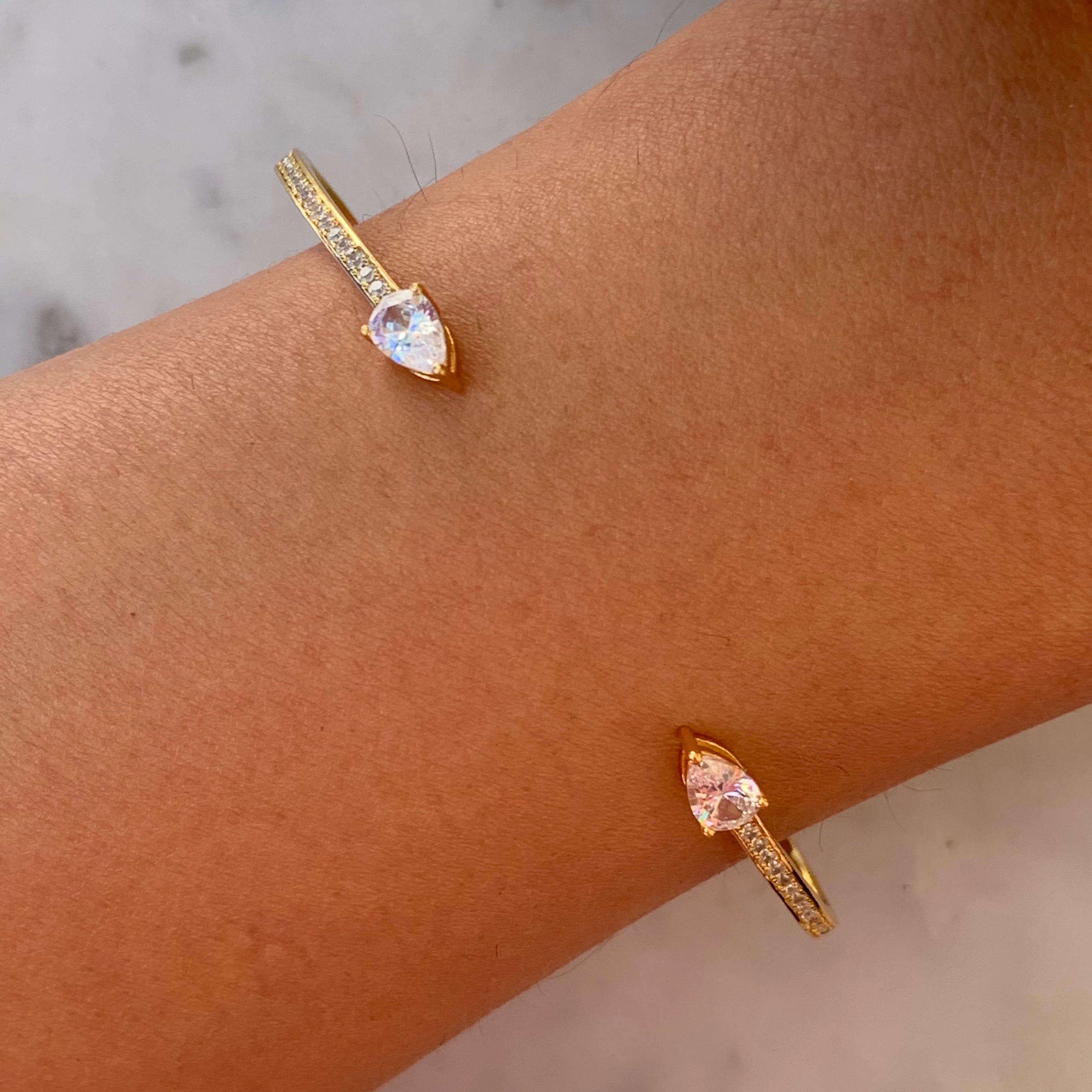 Silver gold plated double pear stone pave cuff
