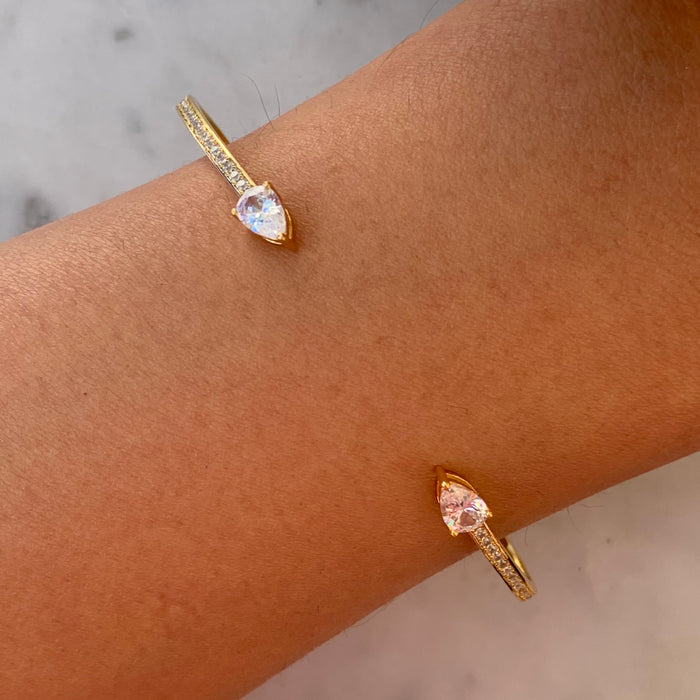 Silver gold plated double pear stone pave cuff