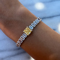 Yellow square cut sterling silver tennis bracelet