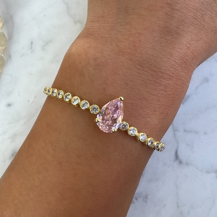 Silver gold plated simulated pink sapphire tennis bracelet