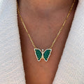 Silver gold plated malachite butterfly necklace