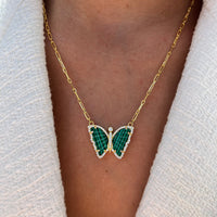 Silver gold plated malachite butterfly necklace