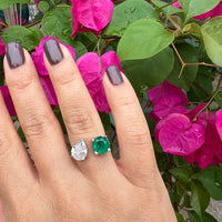 Sterling silver round & pear emerald ring