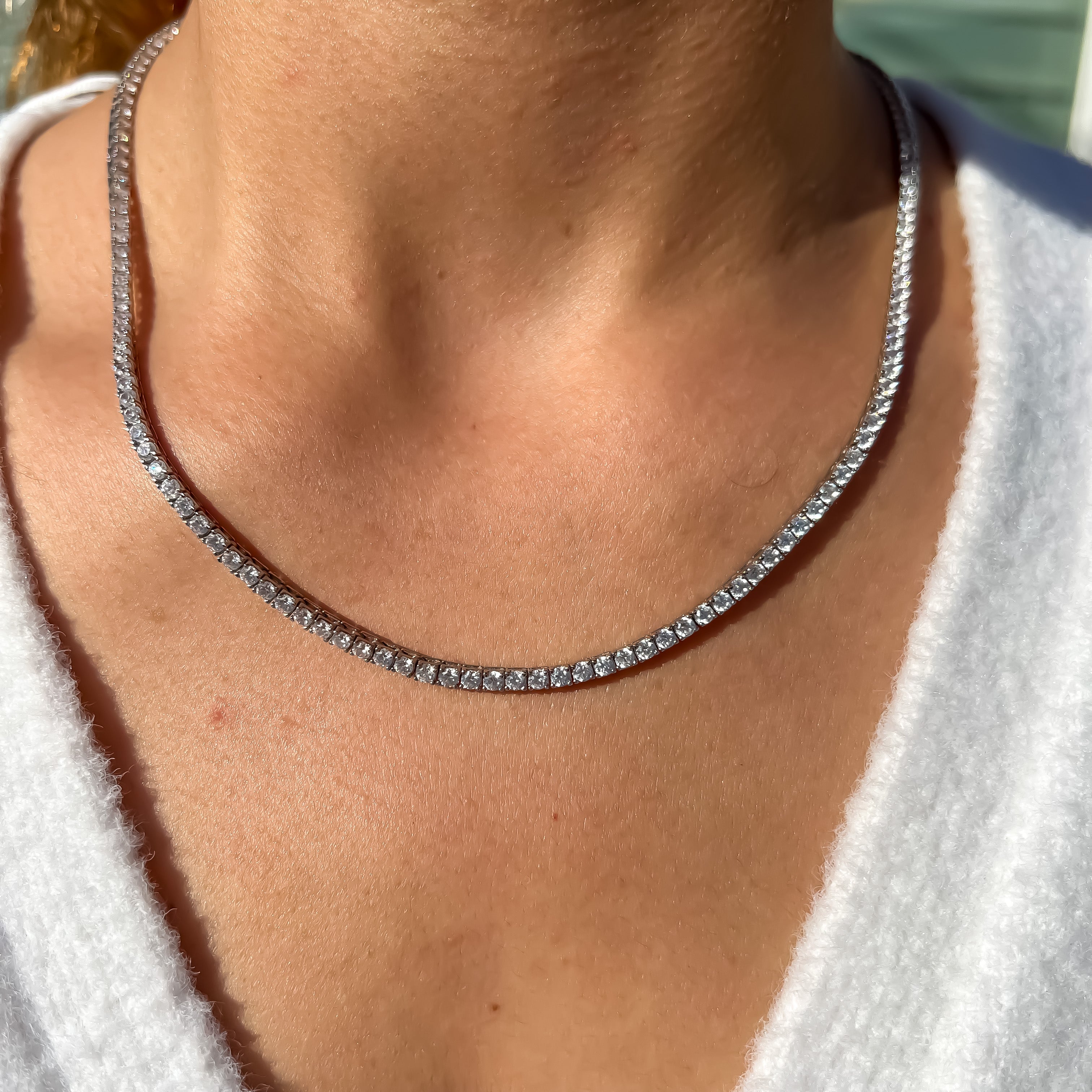 Sterling silver 3 mm cz diamond tennis necklace