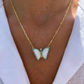 Silver gold plated mother of pearl turquoise butterfly necklace