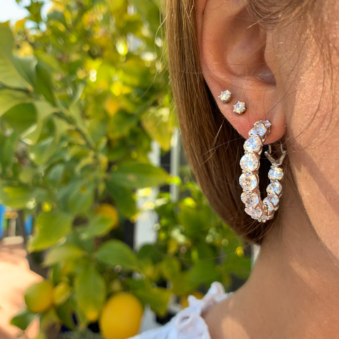 Sterling silver cz diamond hoop earrings
