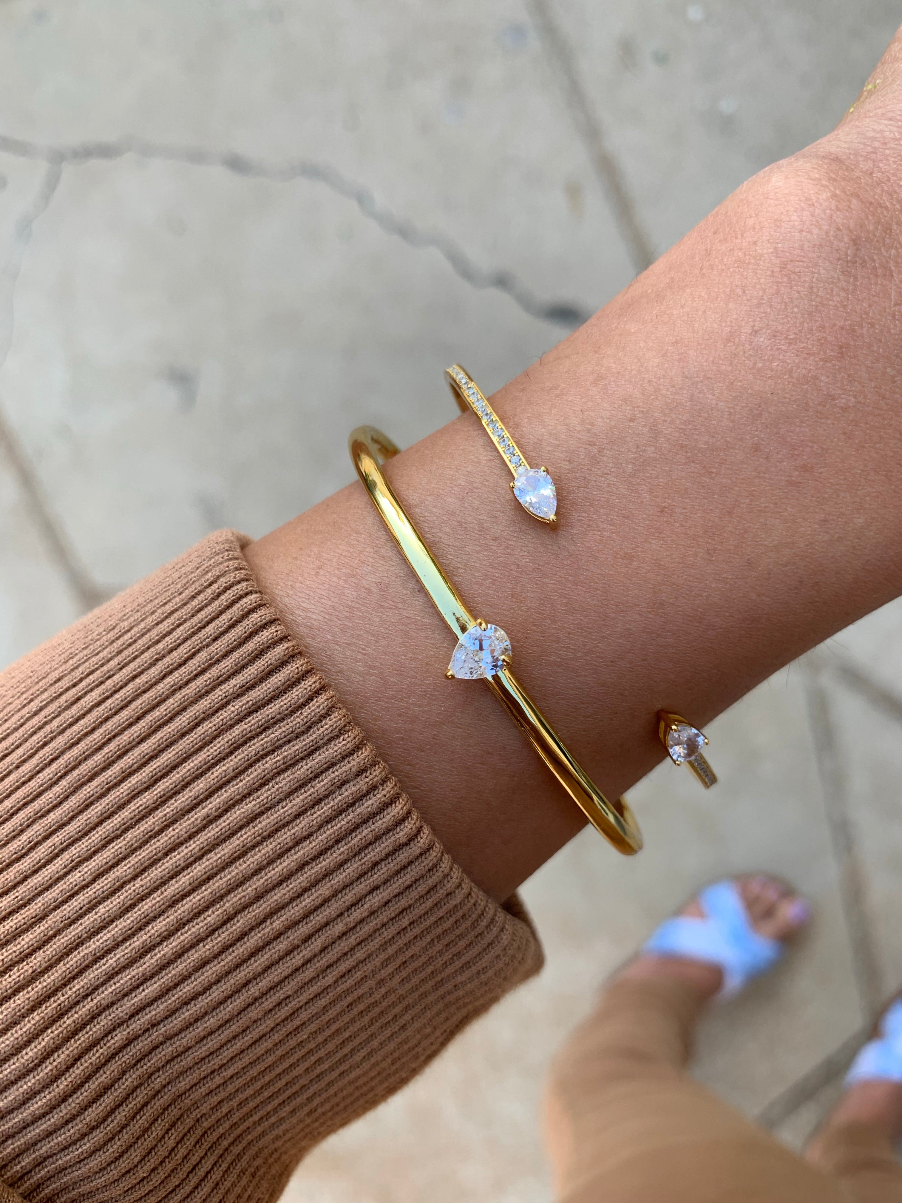 Silver gold plated double pear stone pave cuff