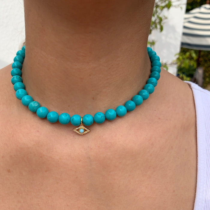 Turquoise beaded gold eye necklace