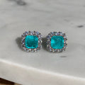 Sterling silver paraiba & cz diamond halo studs