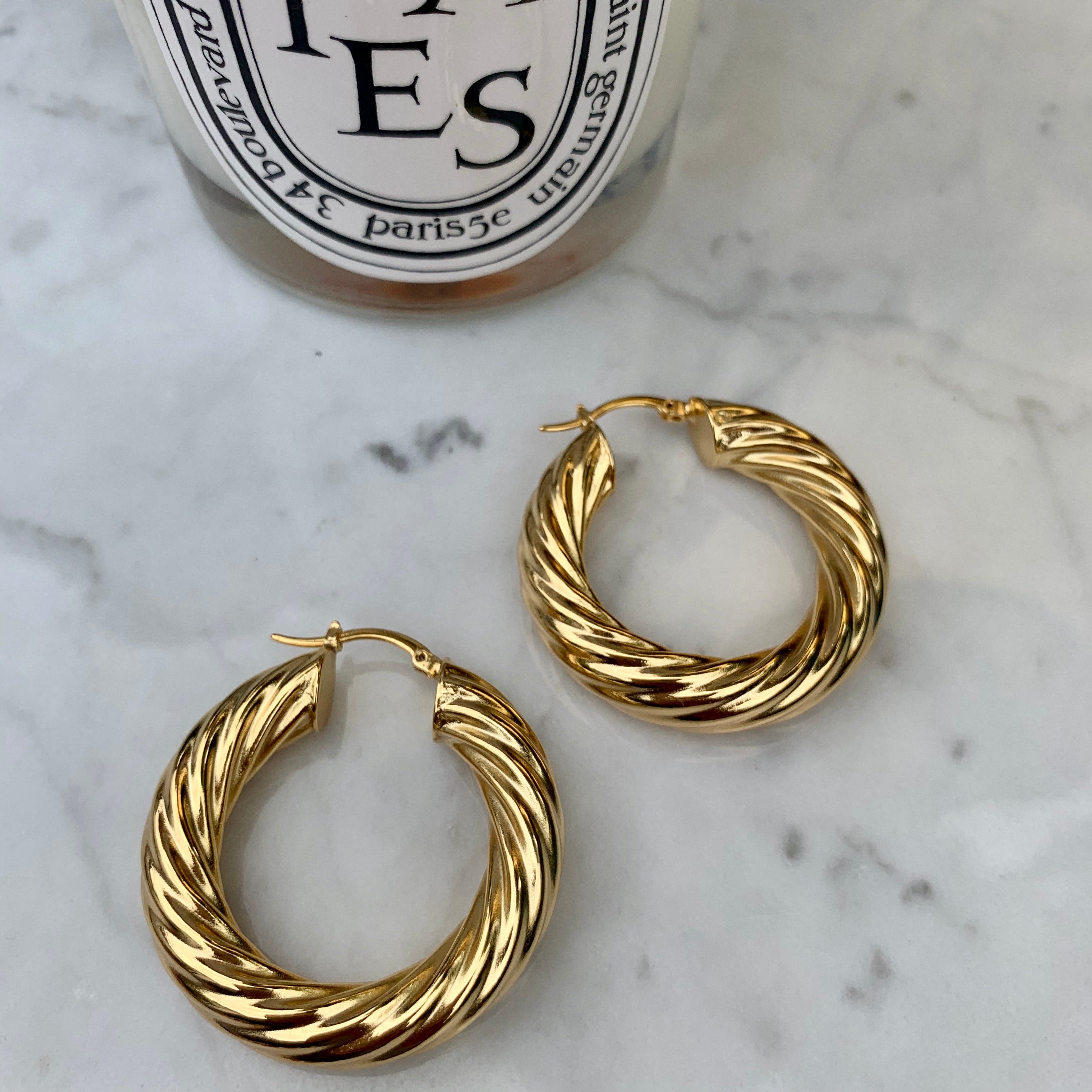 “Caroline” Large 18k gold plated twisted hoops