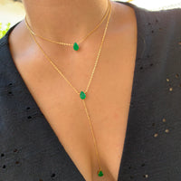 Silver gold plated emerald lariat necklace set