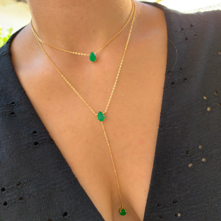 Amoare® Paris Small Necklace in Sterling Silver - Emerald Green