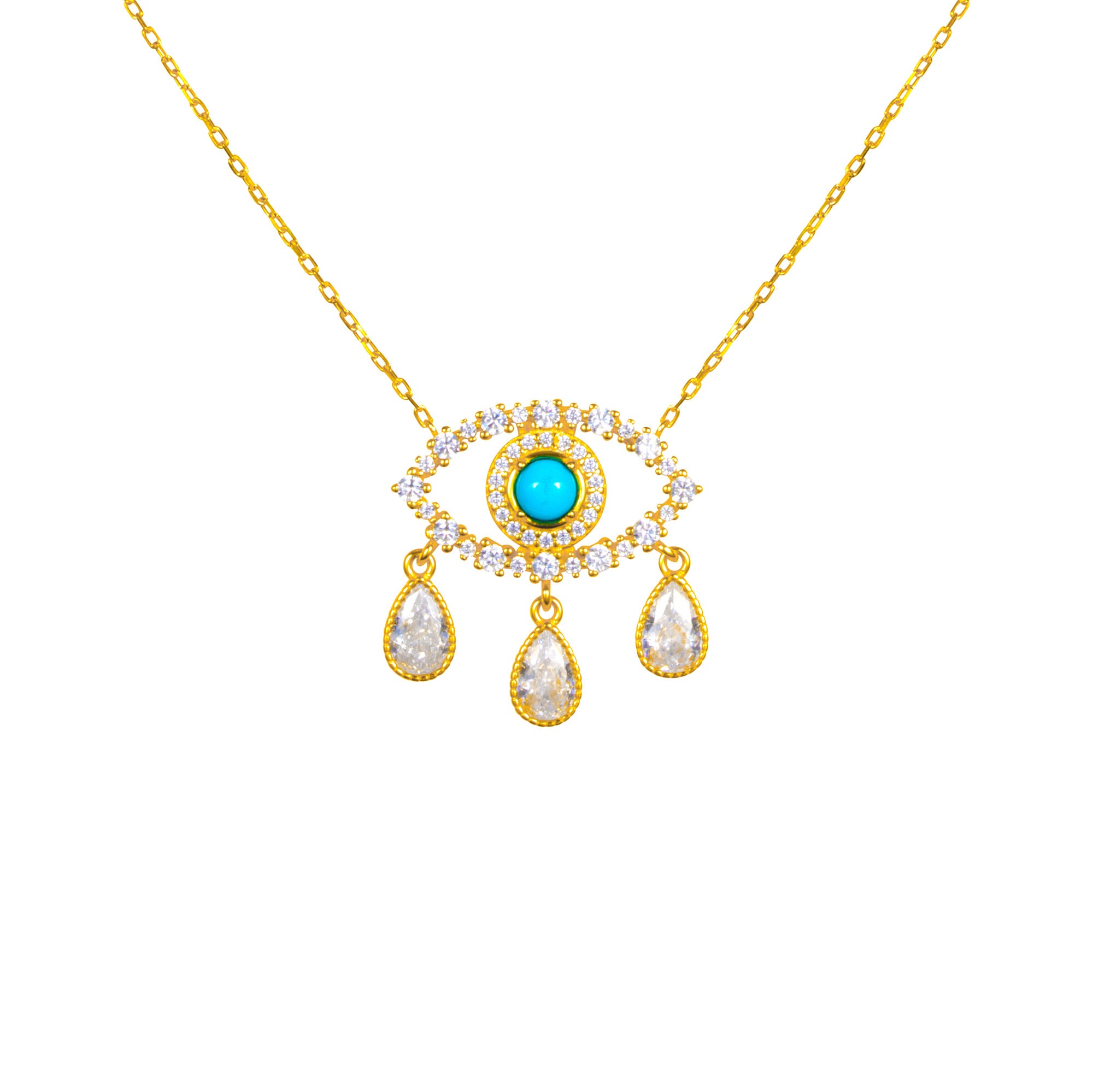 Gold plated turquoise “Diamond Tears" eye necklace