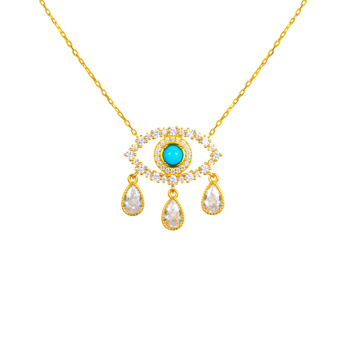 “Diamond Tears" Gold plated turquoise eye necklace