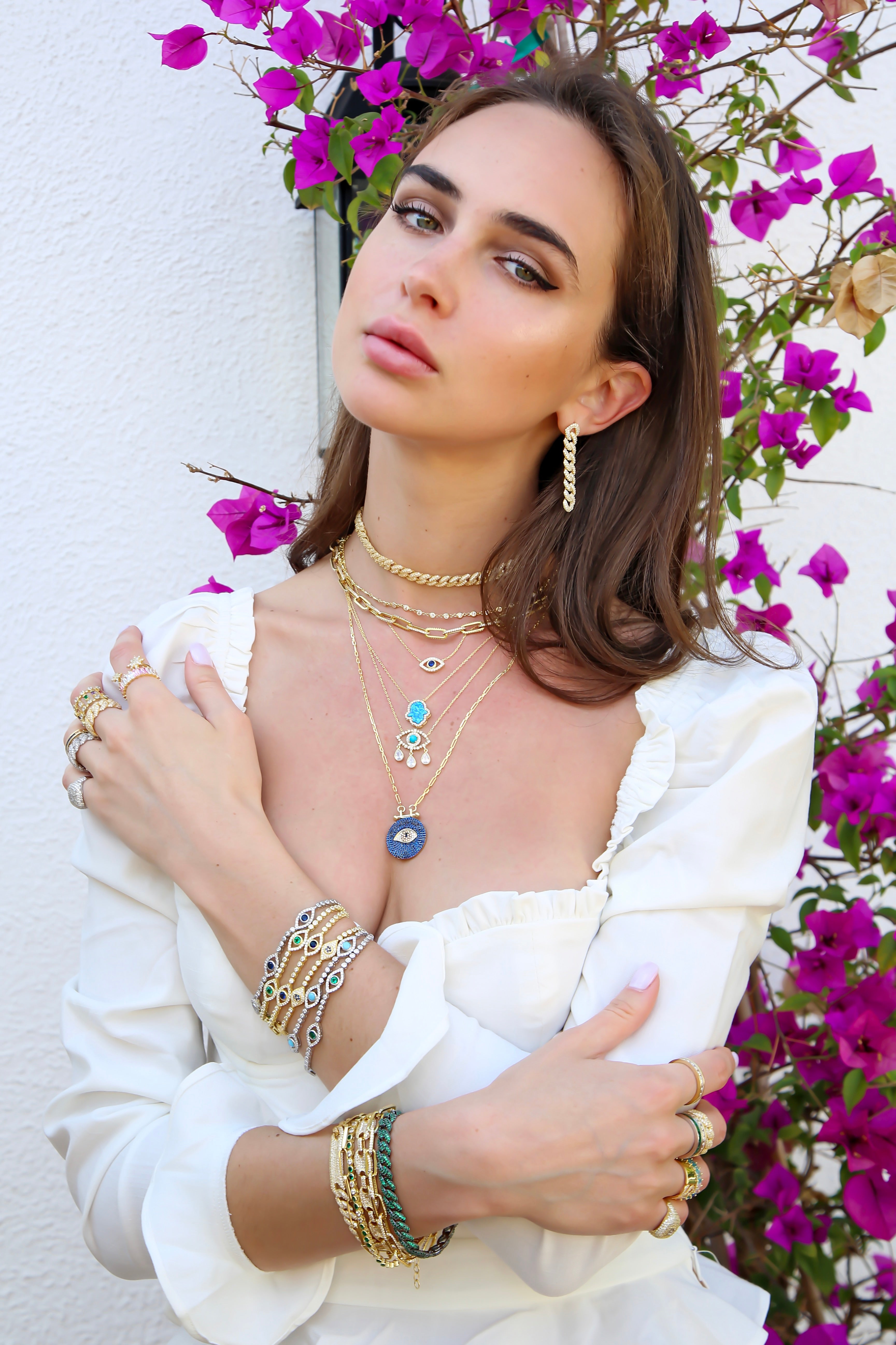 PRE-ORDER “Mallorca” Sterling silver gold plated eye necklace in blue
