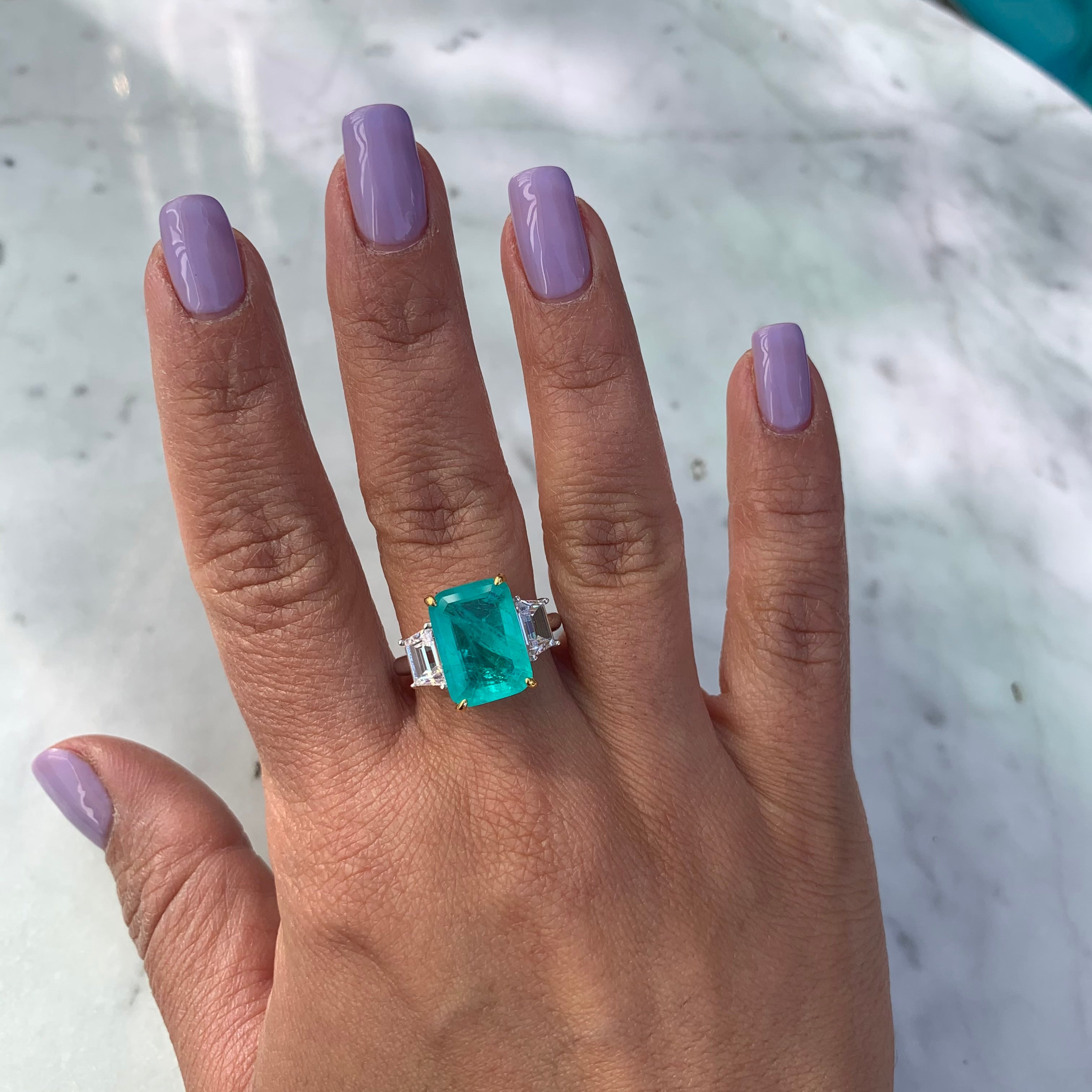 Sterling silver large emerald cut paraiba ring