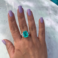 Sterling silver large emerald cut paraiba ring