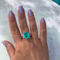 Sterling silver large emerald cut paraiba ring