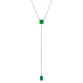 Sterling silver square & pear emerald lariat necklace