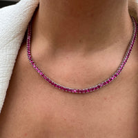 Sterling silver 3 mm ruby cz diamond tennis necklace